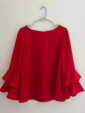 Red Double Ruffle Bell Sleeve Blouse Top